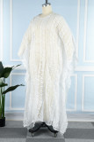 Vestido largo blanco casual sólido transparente con cuello en O Vestidos de talla grande