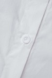 Top con colletto della camicia di base tinta unita casual blu grigio