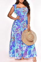 Vestido de tirante de espagueti de patchwork de vendaje con estampado dulce azul Vestidos