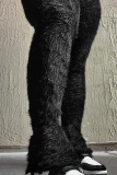 Bota preta casual patchwork sólido corte alto-falante de cintura alta fundo de cor sólida