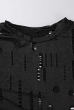 Black Sexy Solid Hollowed Out Patchwork O Neck Short Sleeve Two Pieces