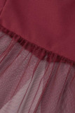 Бордовые повседневные однотонные повязки в стиле пэчворк с пряжкой и бисером, отложной воротник, прямые платья больших размеров