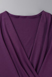 Lila Casual Solid Patchwork Asymmetrisk V-hals oregelbunden klänning Plus Size Klänningar
