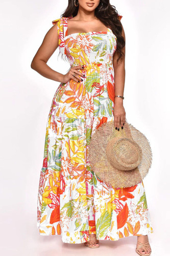White Sweet Print Bandage Patchwork Spaghetti Strap Sling Dress Dresses