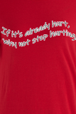 Camisetas com estampa casual vermelha de retalhos oco