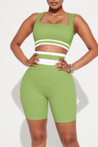 Groene casual sportkleding Solide patchwork vierkante kraag twee stuks
