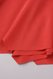レッド カジュアル ソリッド パッチワーク フラウンス O ネック ワンステップ スカート プラス サイズ XNUMX ピース