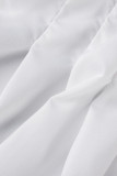 Vestidos plisados ​​con cuello vuelto de retazos lisos casuales blancos (sin cadena en la cintura)
