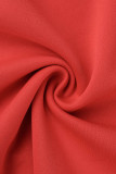 Rode casual effen patchwork volant O-hals eenstaps rok plus maat twee stuks
