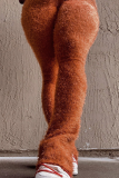 Aprikosenfarbene, lässige, einfarbige Hose im Patchwork-Boot-Cut-Stil mit hoher Taille und Lautsprecher
