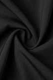 ブラック カジュアル エレガント ソリッド パッチワーク バックル フォールド ターンダウン カラー ケーキ スカート プラス サイズ ドレス