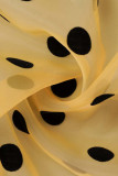 Yellow Casual Elegant Print Polka Dot Patchwork See-through Fold Ribbon Collar Straight Plus Size Dresses