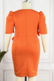 オレンジ レッド エレガント ソリッド パッチワーク アップリケ V ネック イブニング ドレス プラス サイズのドレス