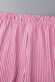 Розовый Повседневная Полосатый принт Пэчворк О-образный вырез Без рукавов Из двух частей