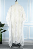 Белое повседневное сплошное прозрачное длинное платье с круглым вырезом Платья больших размеров