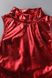 Röda Sexiga Solid Basic Turtleneck ärmlösa klänningar