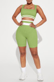Grön Casual Sportswear Solid Patchwork fyrkantig krage i två delar