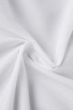 Vestidos plissados ​​de gola redonda lisa casual branco casual (sem corrente na cintura)