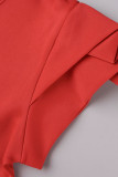 Rode casual effen patchwork volant O-hals eenstaps rok plus maat twee stuks