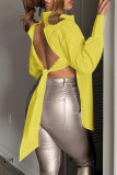 Gele casual effen frenulum backless asymmetrische shirt kraag tops