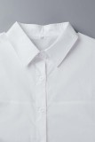 Weiße, lässige, einfarbige Basic-Shirt-Kragen-Tops
