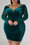 Green Sexy Casual Solid Patchwork Off the Shoulder Long Sleeve Plus Size Dresses