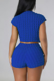 Blue Casual Sportswear Solid Patchwork O Neck Short Sleeve Two Pieces