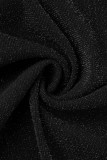 Zwart Casual Solid Patchwork Doorzichtige schuine kraag Recht Grote maten jurken
