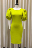 Fruit Green Fashion Casual Solid Hollowed Out O Neck Short Sleeve Dress Dresses