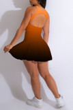 Oranje Sexy sportkleding Geleidelijke verandering Print Uitgeholde patchwork mouwloze twee stukken