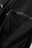 ブラック カジュアル ソリッド パッチワーク ジッパー カラー レギュラー ジャンプスーツ