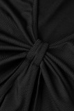 Negro sexy sólido ahuecado hacia fuera patchwork volante cuello en V lápiz falda vestidos