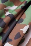 Army Green Casual Camouflage Print Patchwork Vanliga konventionella byxor med heltryck