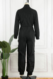 Black Casual Solid Patchwork Zipper Collar Regular Jumpsuits