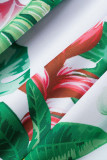 Grüne, lässige, elegante Print-Patchwork-Schnallenfalte mit Gürtel-Umlegekragen A-Linien-Kleider