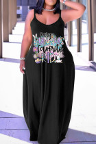 Черное розовое сексуальное длинное платье с открытой спиной и бретельками с принтом Платья