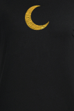 T-shirts décontractés noirs à col rond et patchwork imprimé rue