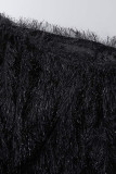 Черный сексуальный однотонный пэчворк с перьями косой воротник без рукавов из двух частей