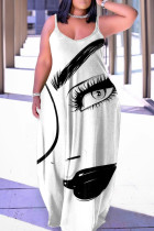 Белое сексуальное повседневное длинное платье с вырезом на спине и бретельками с принтом Платья