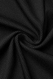 Zwarte Sexy Effen Uitgeholde Patchwork Volant V-hals Kokerrokjurken
