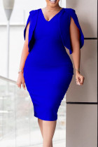 Royal Blue Elegant Solid Patchwork V Neck One Step Skirt Dresses