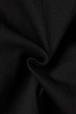 Pagliaccetti dritti con colletto rovesciato con fibbia tascabile patchwork casual nero casual