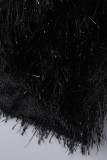 Negro Sexy Sólido Patchwork Plumas Cuello oblicuo Sin mangas Dos piezas