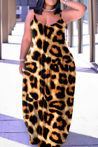 Estampado de leopardo Sexy Estampado casual Sin espalda Correa de espagueti Vestido largo Vestidos