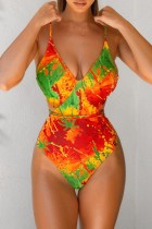 Multicolor Sexy Print Backless Cross Straps Swimwears (With Paddings)