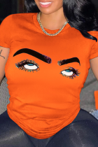 Magliette arancioni con scollo a O Patchwork con stampa Street