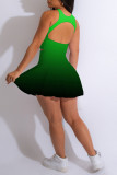 Gröna sexiga sportkläder Gradvis förändring tryck ihåligt lapptäcke ärmlöst två delar