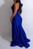 Colorful Blue Elegant Solid Patchwork Zipper Collar Evening Dress Dresses