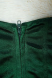 Grön Elegant Solid Patchwork Aftonklänning med blixtlåskrage