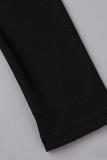Macacão magro preto sexy sólido patchwork com decote em O